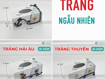 Hộp đựng khăn giấy gỗ sọc chủ đề biển [Handmade - Nhiều kiểu] HOPKHANGIAY-01